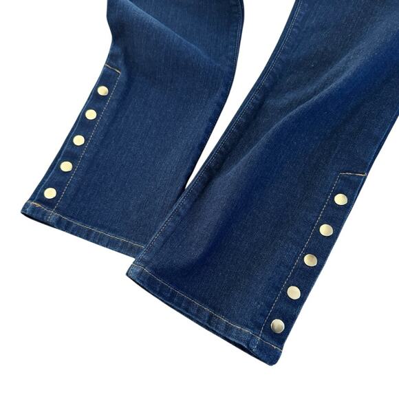 Ann Taylor Petite Jeans Women's size 2P 2 petite Blue Gold Snap Straight Preppy - Picture 2 of 11